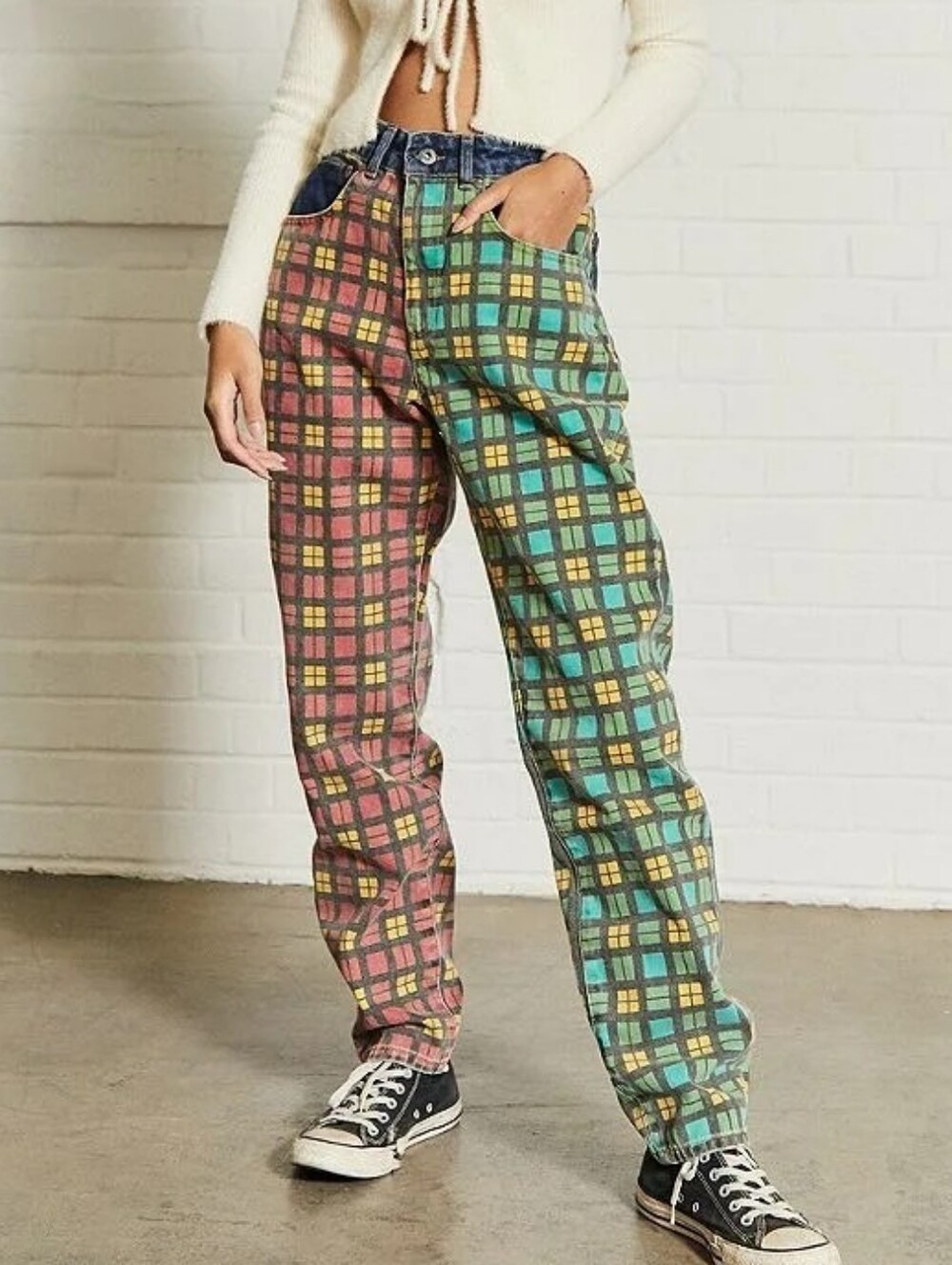 The Ragged Priest Hot Rod Checkerboard Colorblock Dad Jeans 32